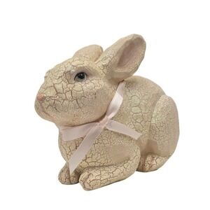 Nantucket Home Cream Crackle Glaze Bunny Rabbit Figurine Iridescent Glitter Bow